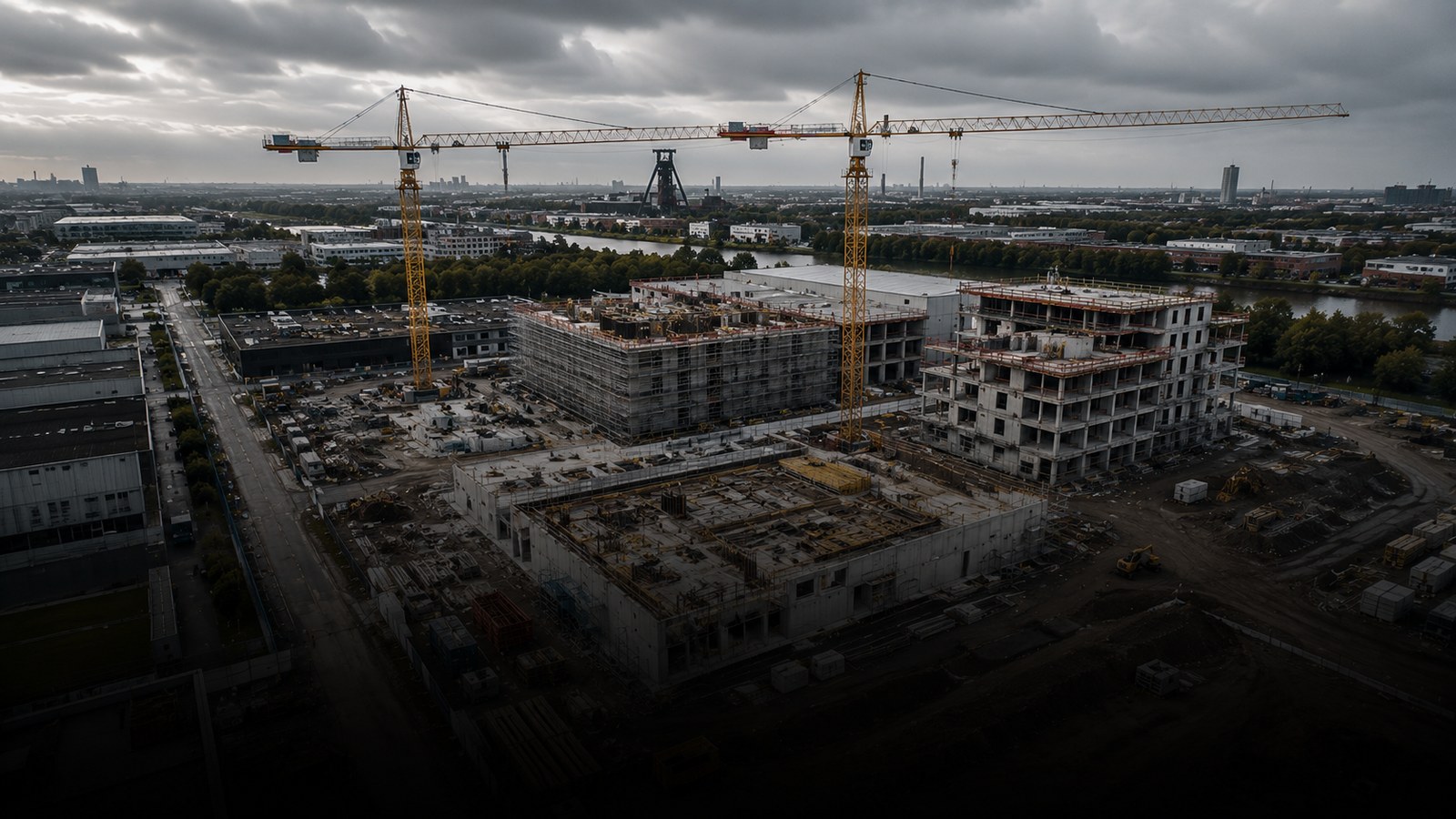 Baustelle mit Baufortschritt aus der Luft dokumentiert